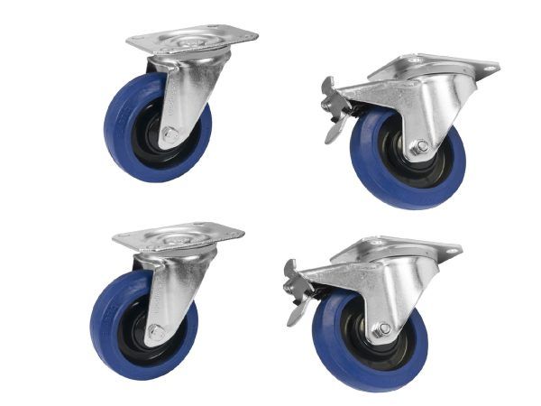 ROADINGER Set Swivel castors 100mm blue 2x RD-100 + 2x RD-100B with brake