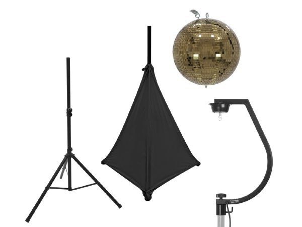 EUROLITE Set Mirror ball 30cm gold with stand and tripod cover black