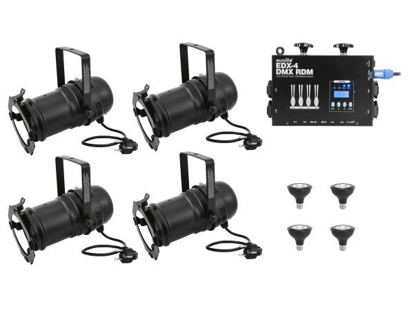 PAR-30 spotlámpa szett EUROLITE Set 4x PAR-30 Spot sw dim2warm + EDX-4 DMX RDM LED Dimmer pack