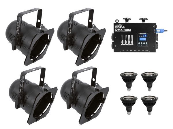 PAR-38 spotlámpa szett EUROLITE Set 4x PAR-38 Spot bk dim2warm + EDX-4 DMX RDM LED Dimmer pack