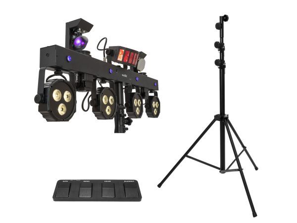 Mobil fényszett derby spot EUROLITE Set LED KLS Scan Next FX Compact Light Set + Foot switch + Steel stand