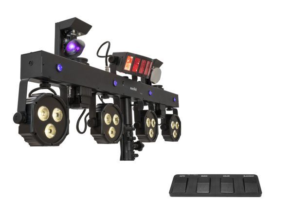 EUROLITE Mobil derby fényszett és lábpedál Set LED KLS Scan Next FX Compact Light Set + Foot switch