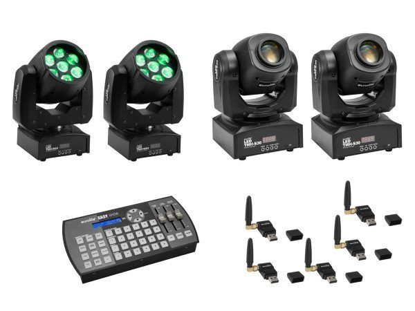 EUROLITE Mozgófejes robotlámpa szett EUROLITE Set 2x LED TMH-W63 + 2x LED TMH-S30 + USB QuickDMX + Easy Show