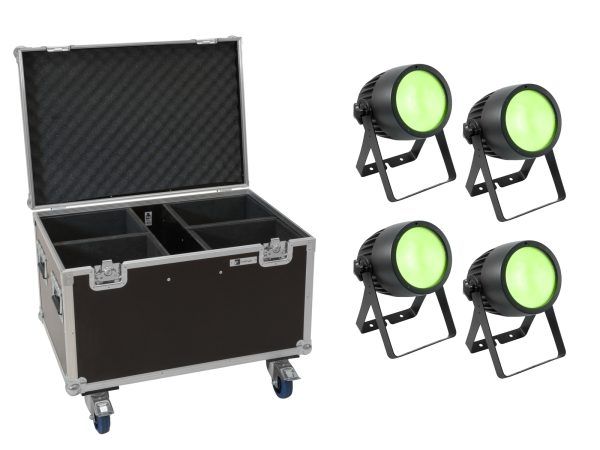 LED színpadi spotlámpa RGB EUROLITE Set 4x LED Theatre COB 200 RGB+WW + Case with wheels
