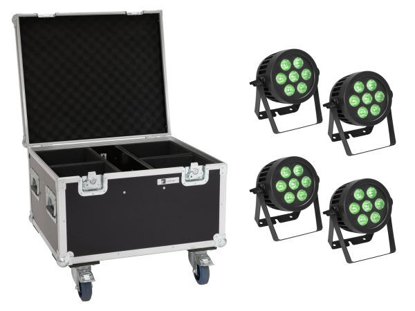 Kültéri IP PAR Spotlámpa EUROLITE Set 4x LED IP PAR 7x9W SCL Spot + Case with wheels