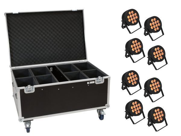 Kültéri reflektor szett PAR EUROLITE Set 8x LED IP PAR 12x8W QCL Spot + Case with wheels
