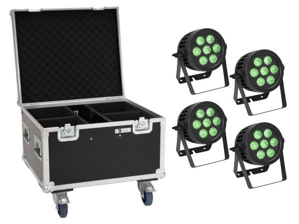 reflektor PAR Spotlámpa szett EUROLITE Set 4x LED IP PAR 7x9W SCL Spot + Case with wheels