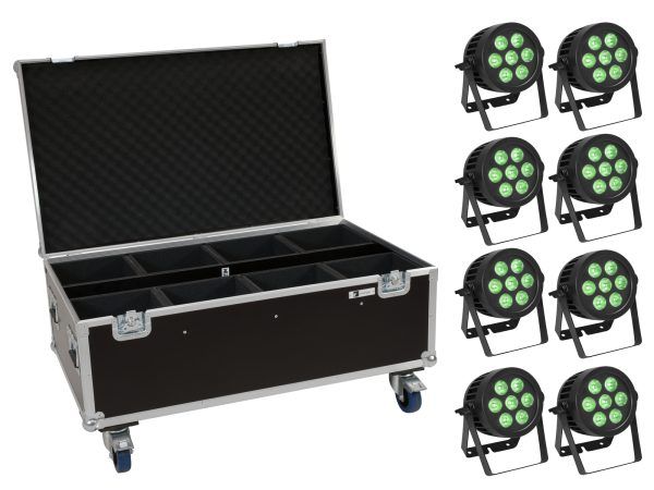 reflektor szett PAR Spotlámpa EUROLITE Set 8x LED IP PAR 7x8W QCL Spot + Case with wheels