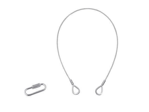 Biztonsági acélkötél karabínerrel EUROLITE Safety Bond B 6x1000mm up to 5kg silver