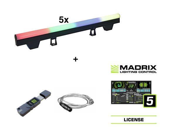 Szoftveres PIXEL LED BAR fényszett EUROLITE Set 5x LED PT-100/32 Pixel DMX Tube + Madrix Software