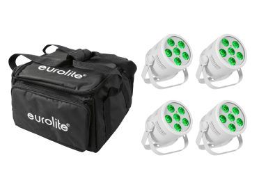 EUROLITE Set 4x LED Silent Par 6 QCL Floor wh + Soft Bag