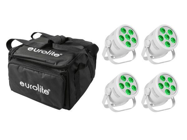 EUROLITE Set 4x LED Silent Par 6 QCL Floor wh + Soft Bag