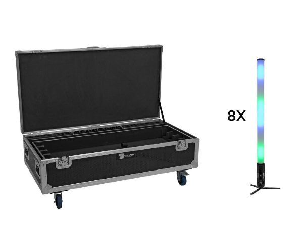 EUROLITE Set 8x AKKU IP Pixel Tube 360° PRO CRMX + Flightcase with wheels and charging function
