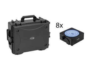 EUROLITE Set 8x AKKU IP Flat Light SMD bk + Plastic case with trolley