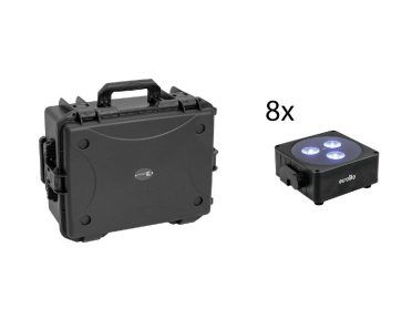 EUROLITE Set 8x AKKU Flat Light 3 bk + Plastic case with trolley