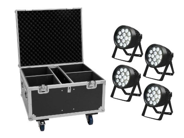 EUROLITE Set 4x LED IP PAR 14x10W HCL + Flightcase