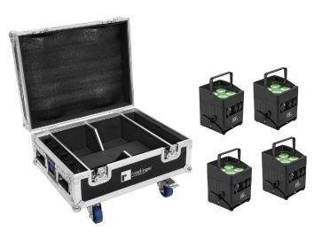 EUROLITE Set 4x AKKU IP UP-4 QCL Spot QuickDMX MK2 + Flightcase with wheels and charging function