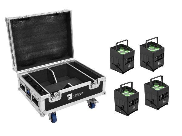 EUROLITE Set 4x AKKU IP UP-4 QCL Spot QuickDMX MK2 + Flightcase with wheels and charging function